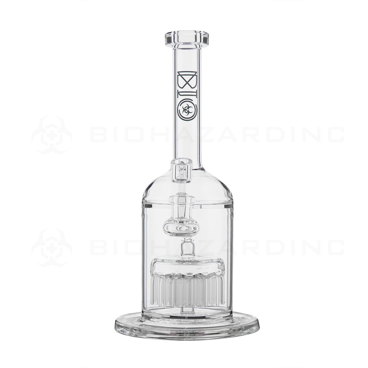 BIO Glass | 12" 14mm 37 Arm Tree Perc Stemless Dab Rig | Black Logo