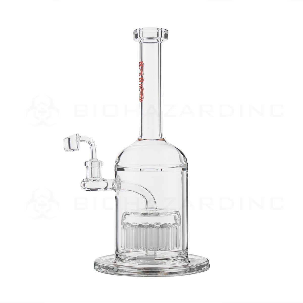 BIO Glass | 12" 14mm 37 Arm Tree Perc Stemless Dab Rig | Red Logo
