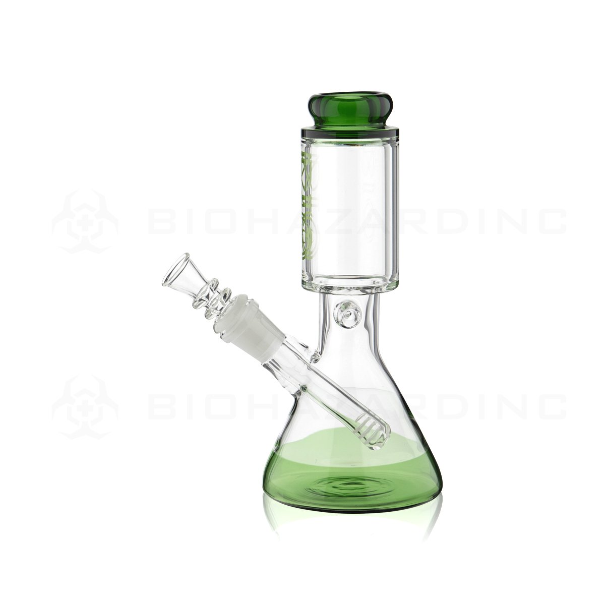 BIO Glass | 8" 50mm x 25mm Wide Chamber Beaker Water Pipe | Green Trim