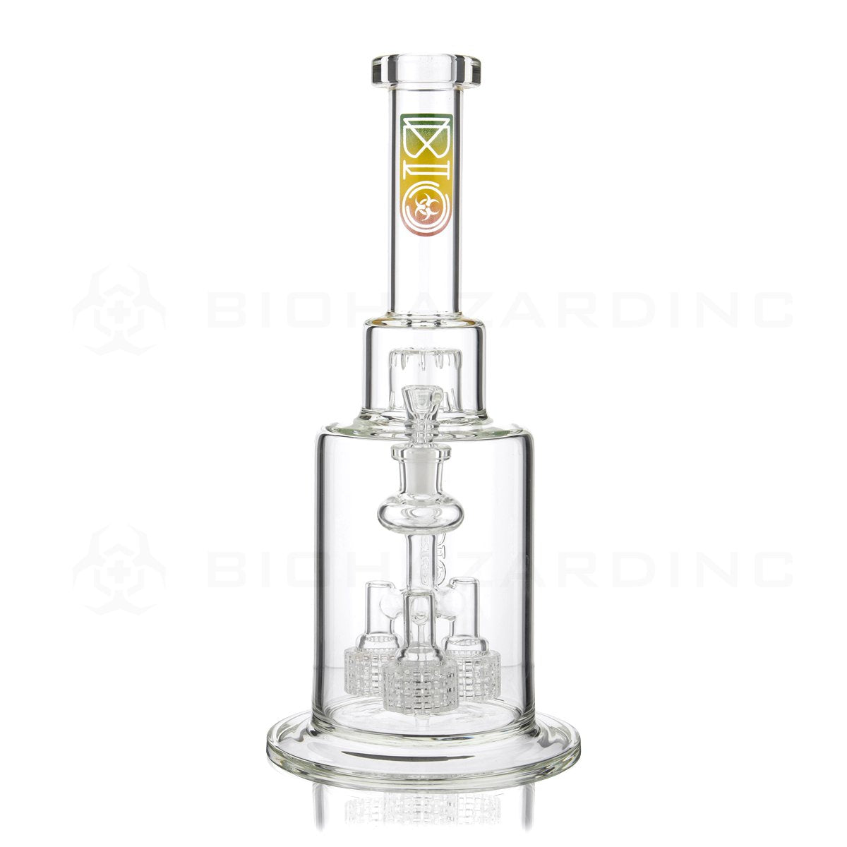BIO Glass | 14" Triple Grid Perc Stemless Waterpipe with Splashguard | Rasta Logo