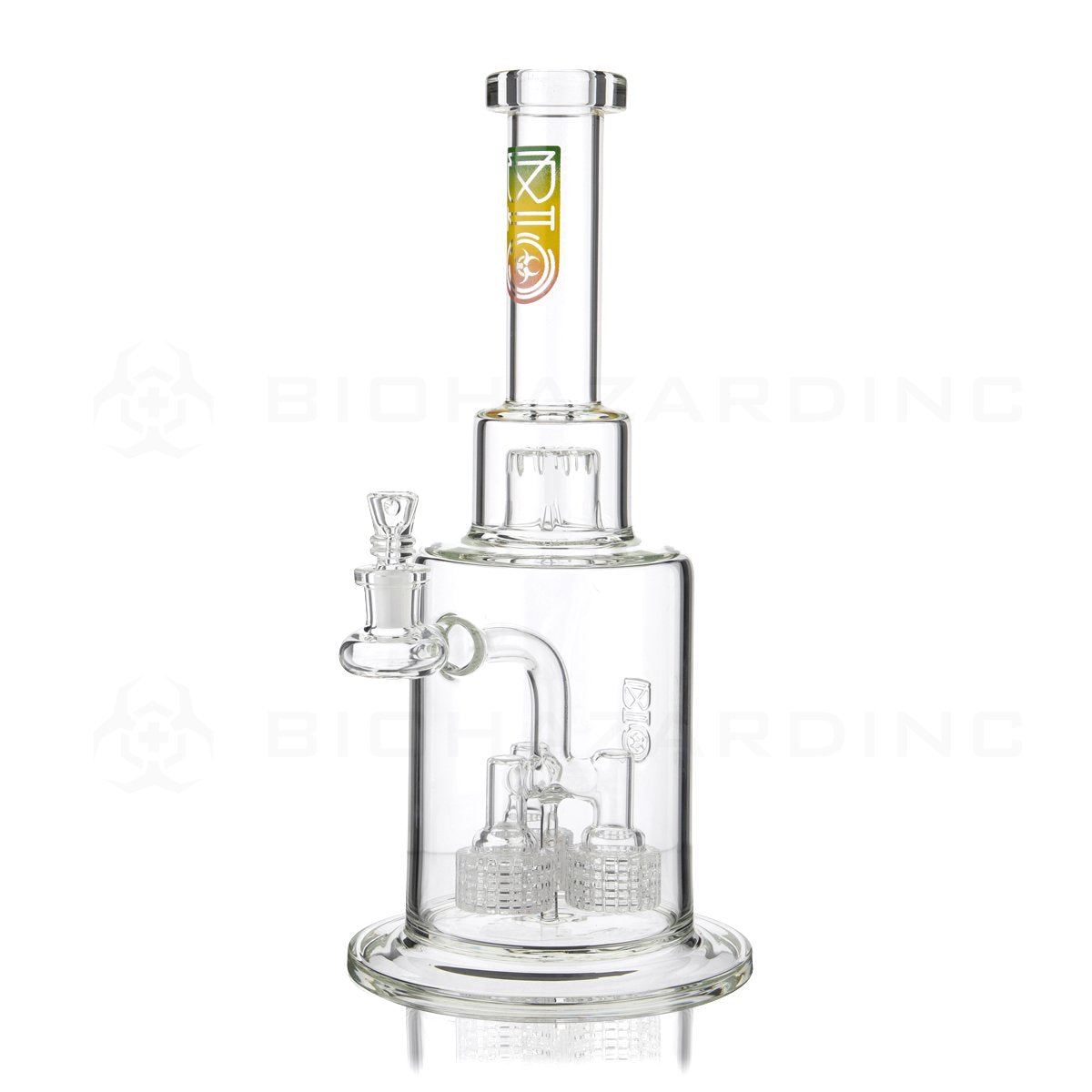 BIO Glass | 14" Triple Grid Perc Stemless Waterpipe with Splashguard | Rasta Logo