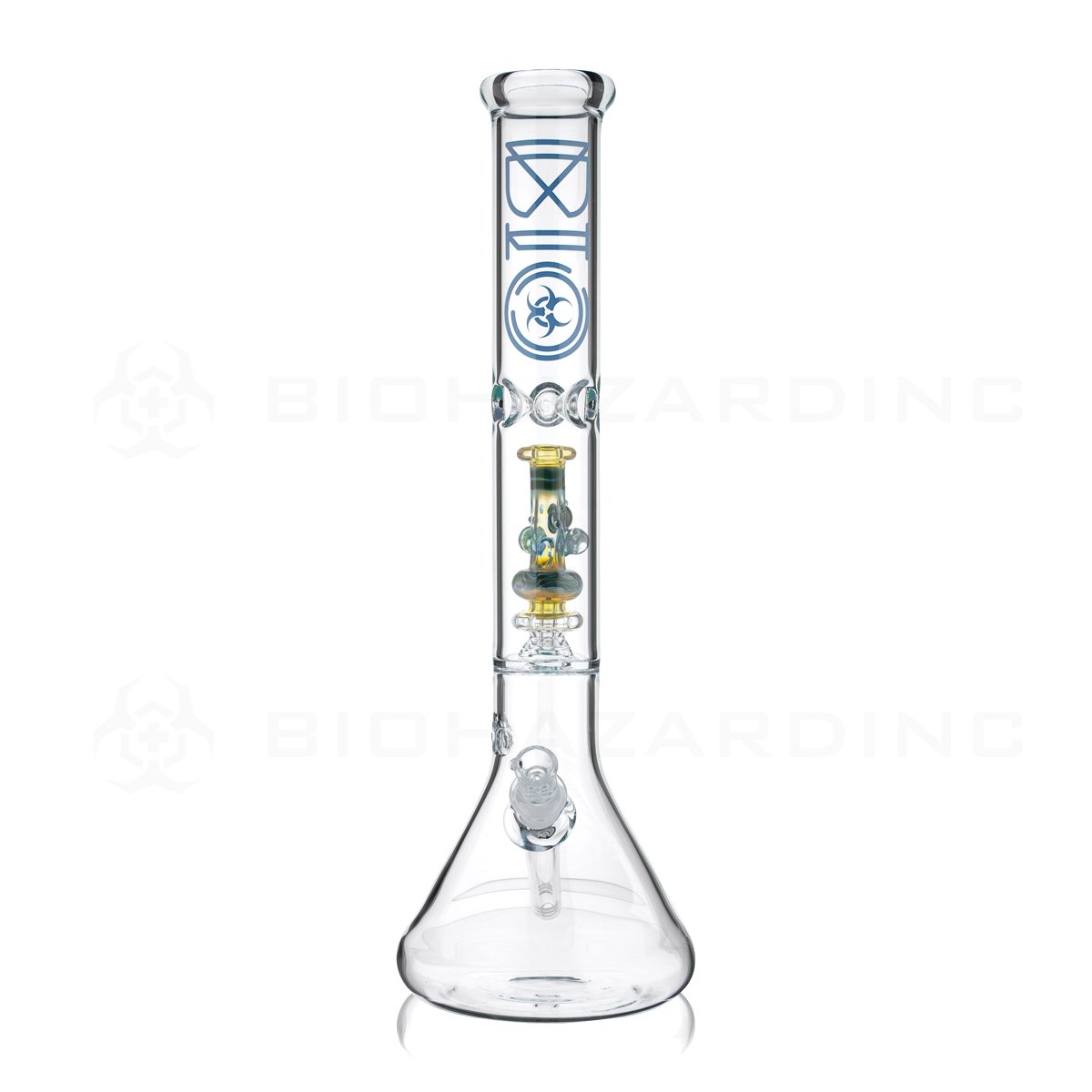 BIO Glass Beaker | 17" 50mm x 5mm Replica Mini Pipe Showerhead Perc Water Pipe | Blue