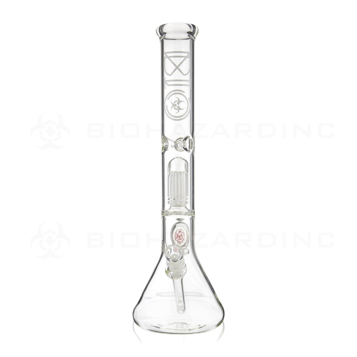 BIO Glass Flower Marble | 18" 50mm x 5mm 8 Arm Tree Perc Beaker Water Pipe | Pink & White