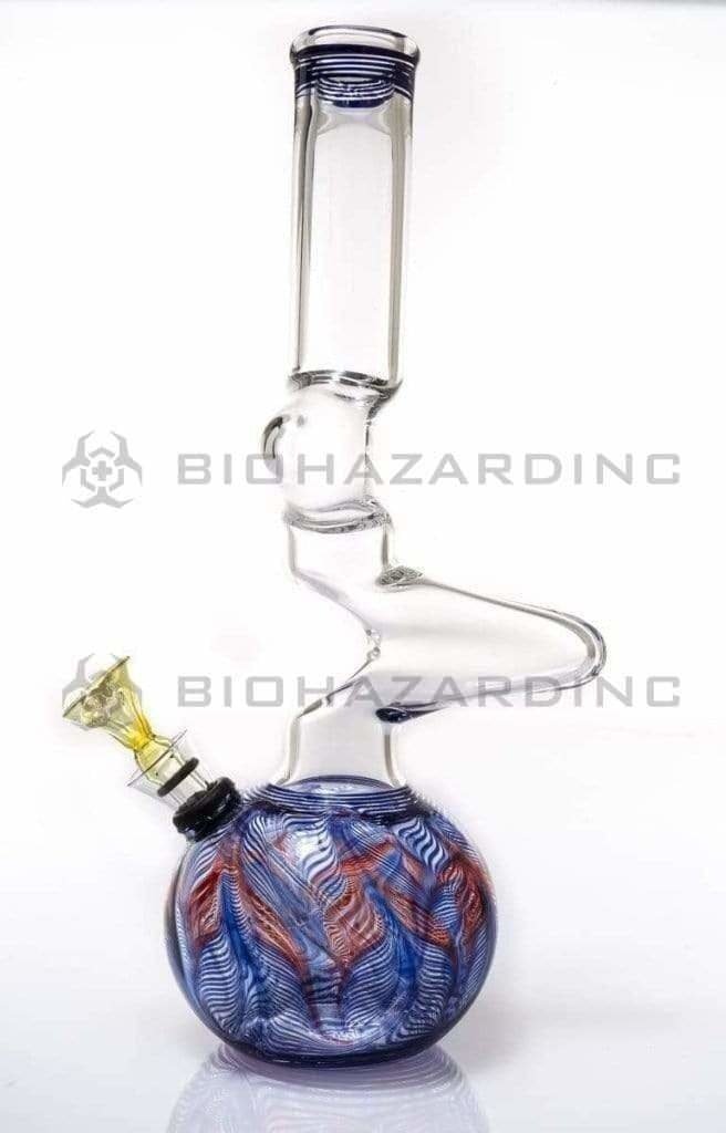 Biohazard Inc Glass Bong 10" 44mm Two Elbow Water Pipe w/ Slide - Purple Rake