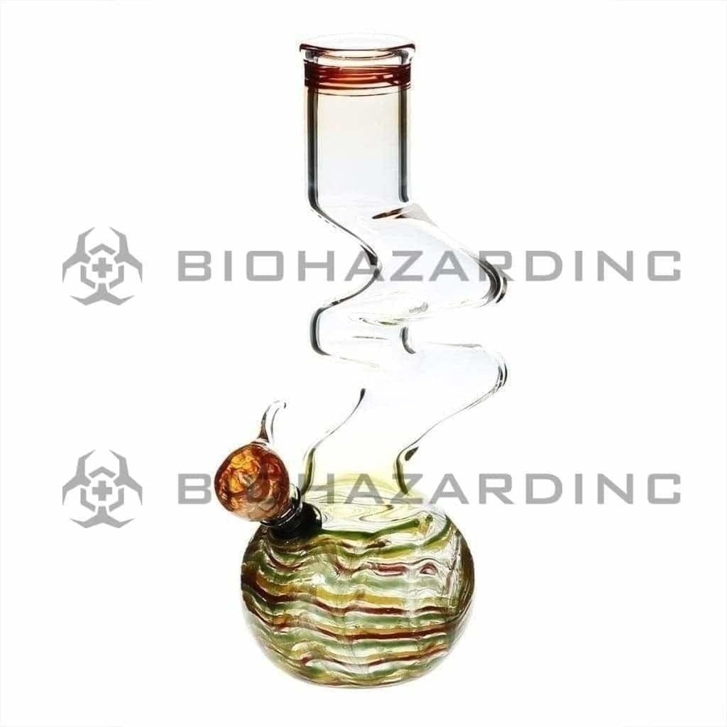 Biohazard Inc Glass Bong 10" 44mm Two Elbow Water Pipe w/ Slide - Rasta Rake