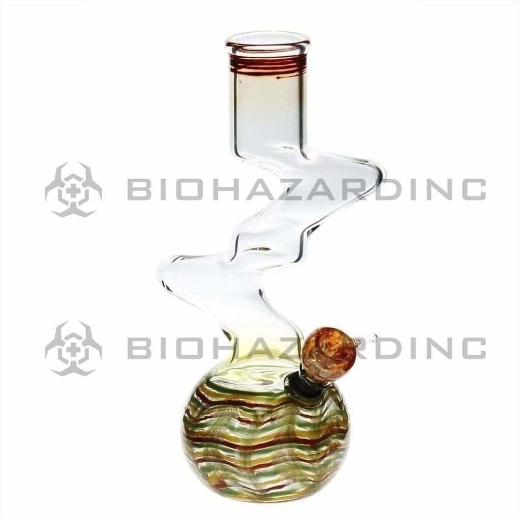 Biohazard Inc Glass Bong 10" 44mm Two Elbow Water Pipe w/ Slide - Rasta Rake