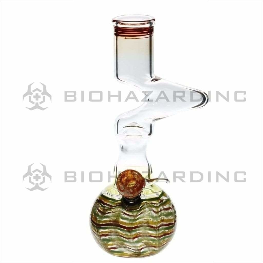 Biohazard Inc Glass Bong 10" 44mm Two Elbow Water Pipe w/ Slide - Rasta Rake