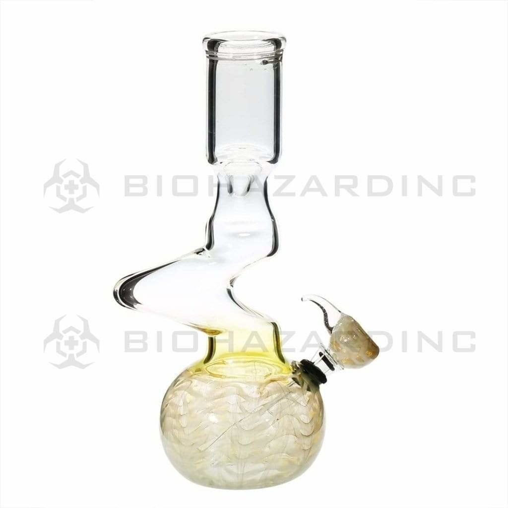 Biohazard Inc Glass Bong 10" 44mm Two Elbow Water Pipe w/ Slide - White Rake