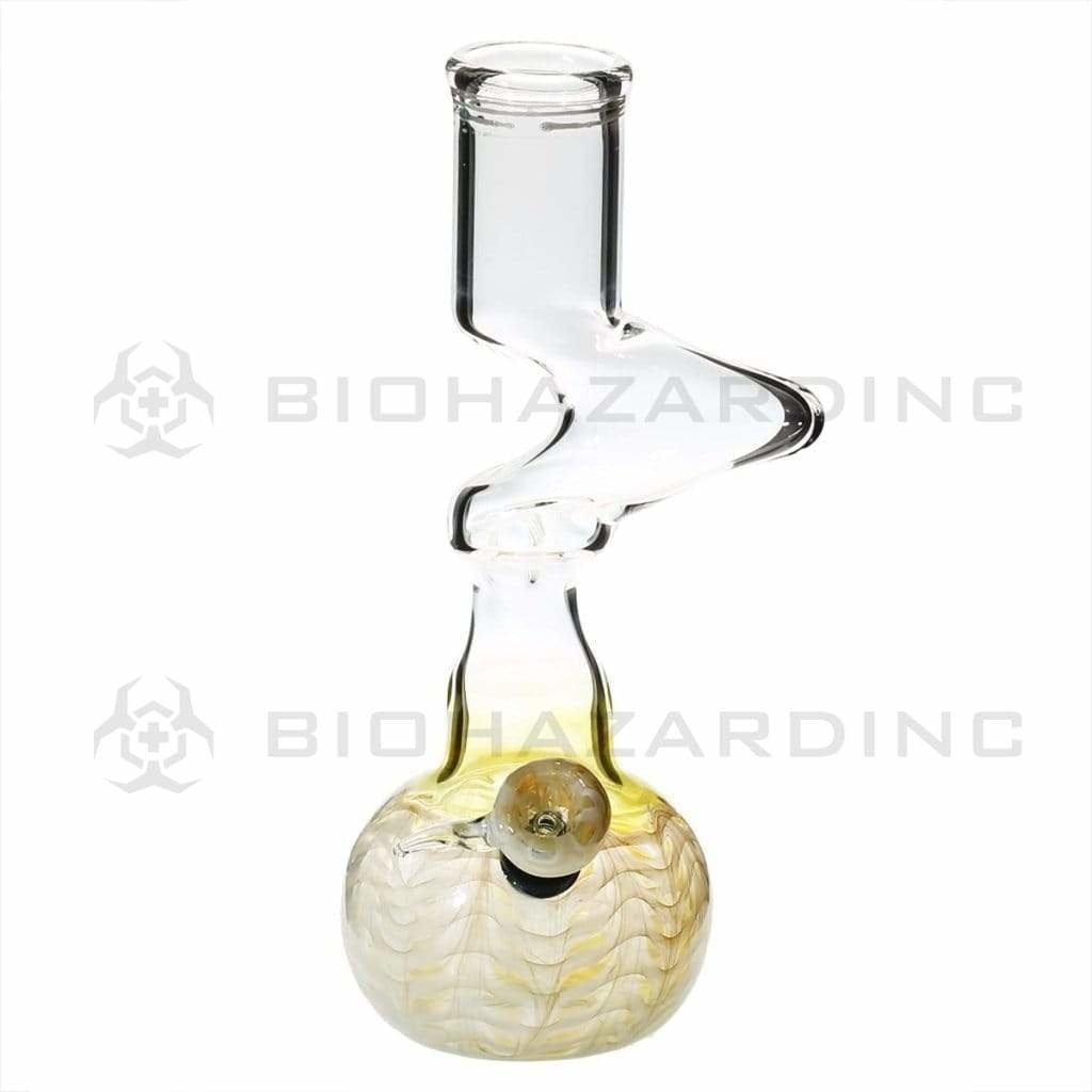 Biohazard Inc Glass Bong 10" 44mm Two Elbow Water Pipe w/ Slide - White Rake