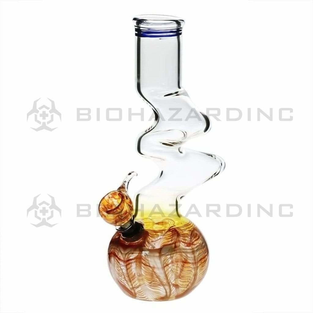 Biohazard Inc Glass Bong 10" Orange Wrap & Rake Two Elbow Waterpipe w/ Slider Bowl - 44mm x 4mm