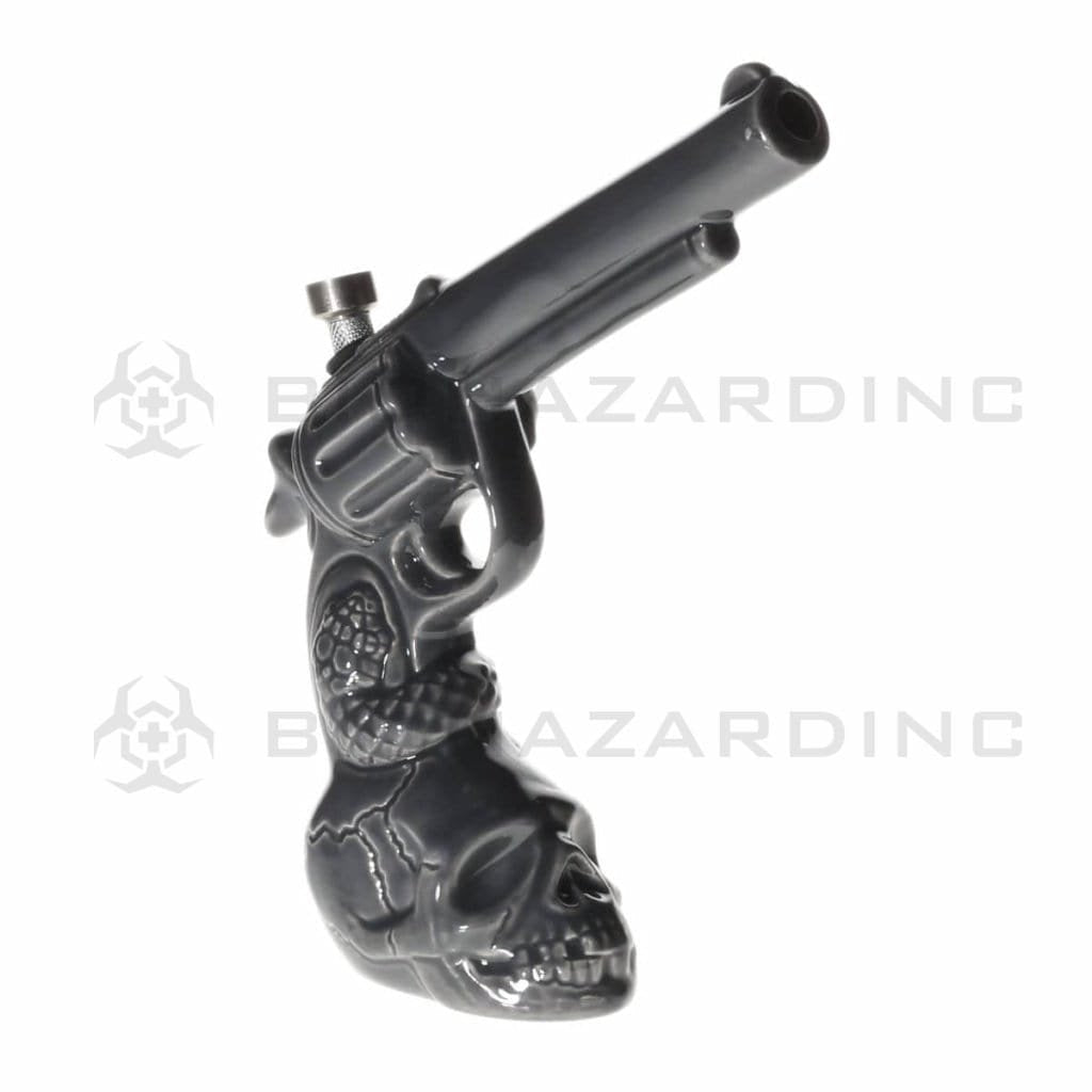Biohazard Inc Ceramic Bong 10" Revolver With Skull Base Ceramic Waterpipe - Assorted Colors