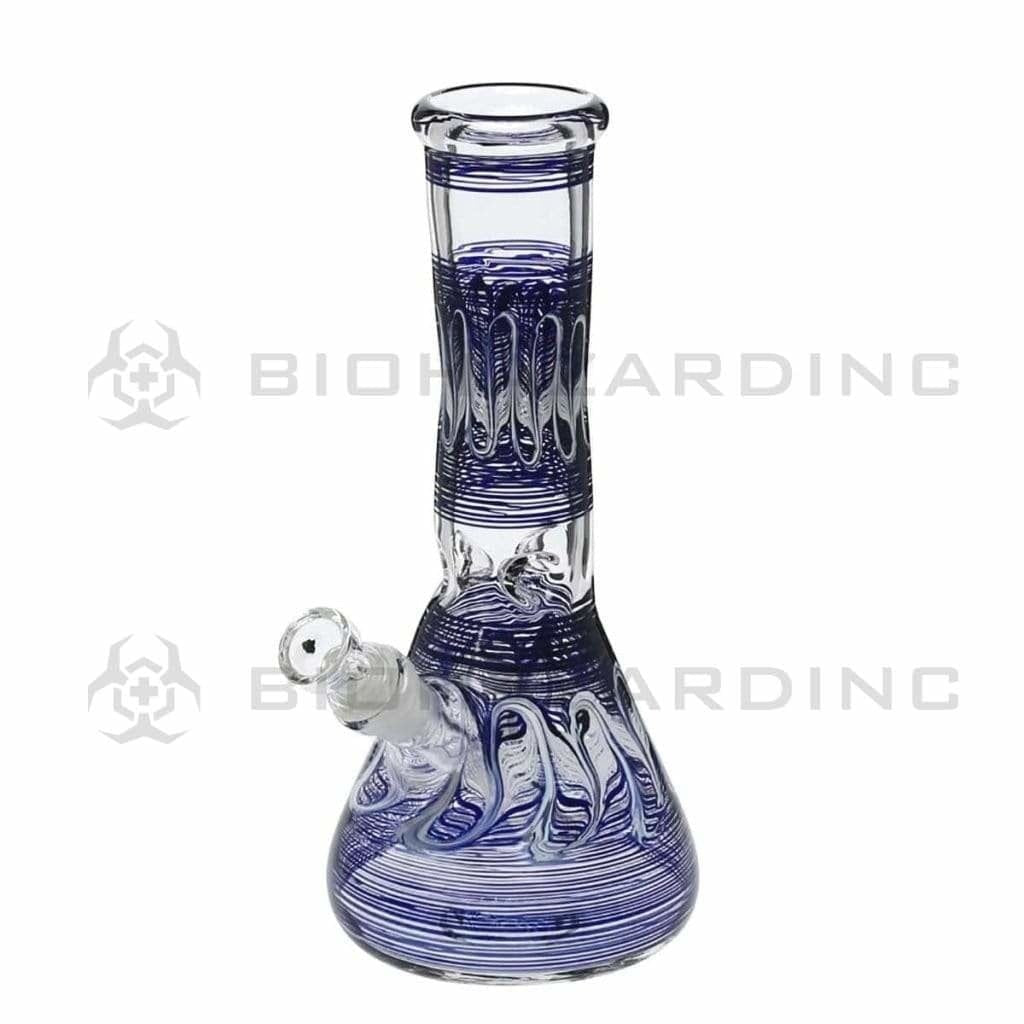 Biohazard Inc Glass Bong 10" Wrap & Rake Blue Beaker Waterpipe - 50mm x 5mm