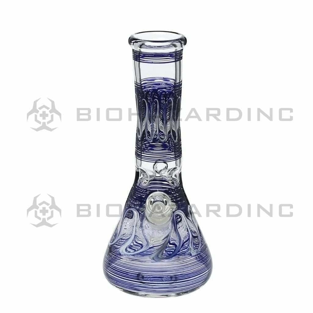 Biohazard Inc Glass Bong 10" Wrap & Rake Blue Beaker Waterpipe - 50mm x 5mm
