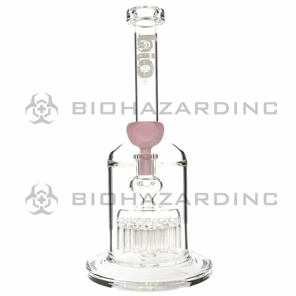 Bio Glass Glass Bong 12" BIO 37 Arm Tree Percolator Stemless Waterpipe - Pink Logo