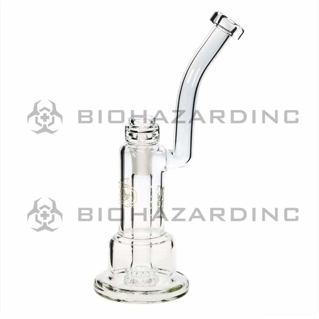 Bio Glass Glass Dab Rig 12" Inverted Twin Showerhead Bubbler 19mm - Clear With Gold Logo