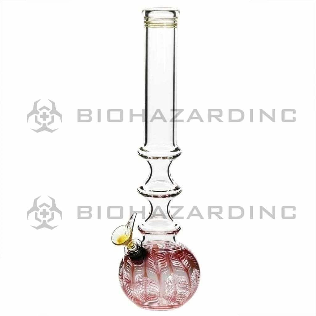 Biohazard Inc Glass Bong 14" 38mm Three Ring Water Pipe w/ Slide - Red Rake