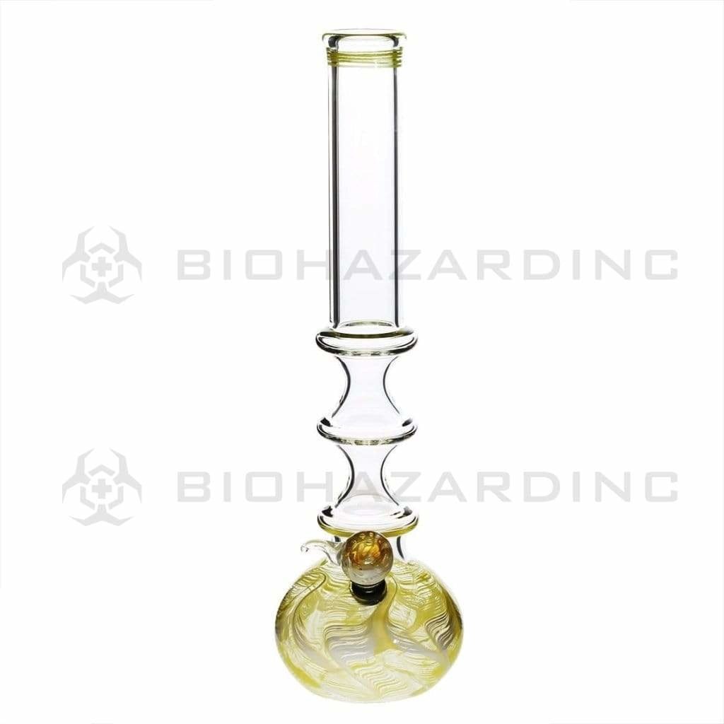 Biohazard Inc Glass Bong 14" 44mm Three Ring Water Pipe w/ Slide - Yellow Rake