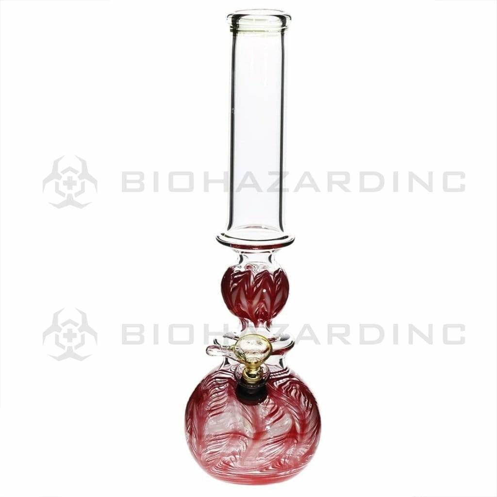 Biohazard Inc Glass Bong 14" Ring Bubble Ring Water Pipe w/ Slide - Red Rake