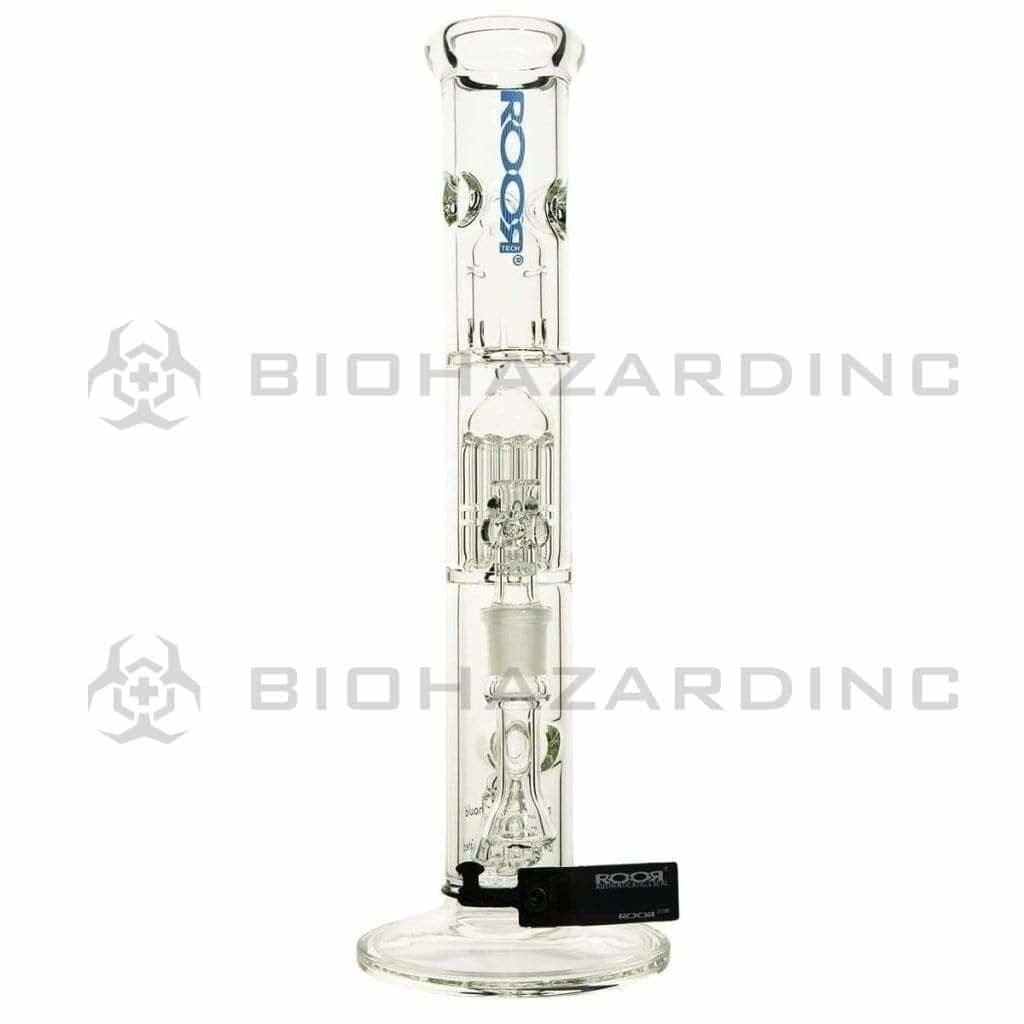 Roor Glass Bong 14" ROOR 10arm Tree Percolator w/ Splashguard Straight Waterpipe - Blue Logo - 50mm x 5mm