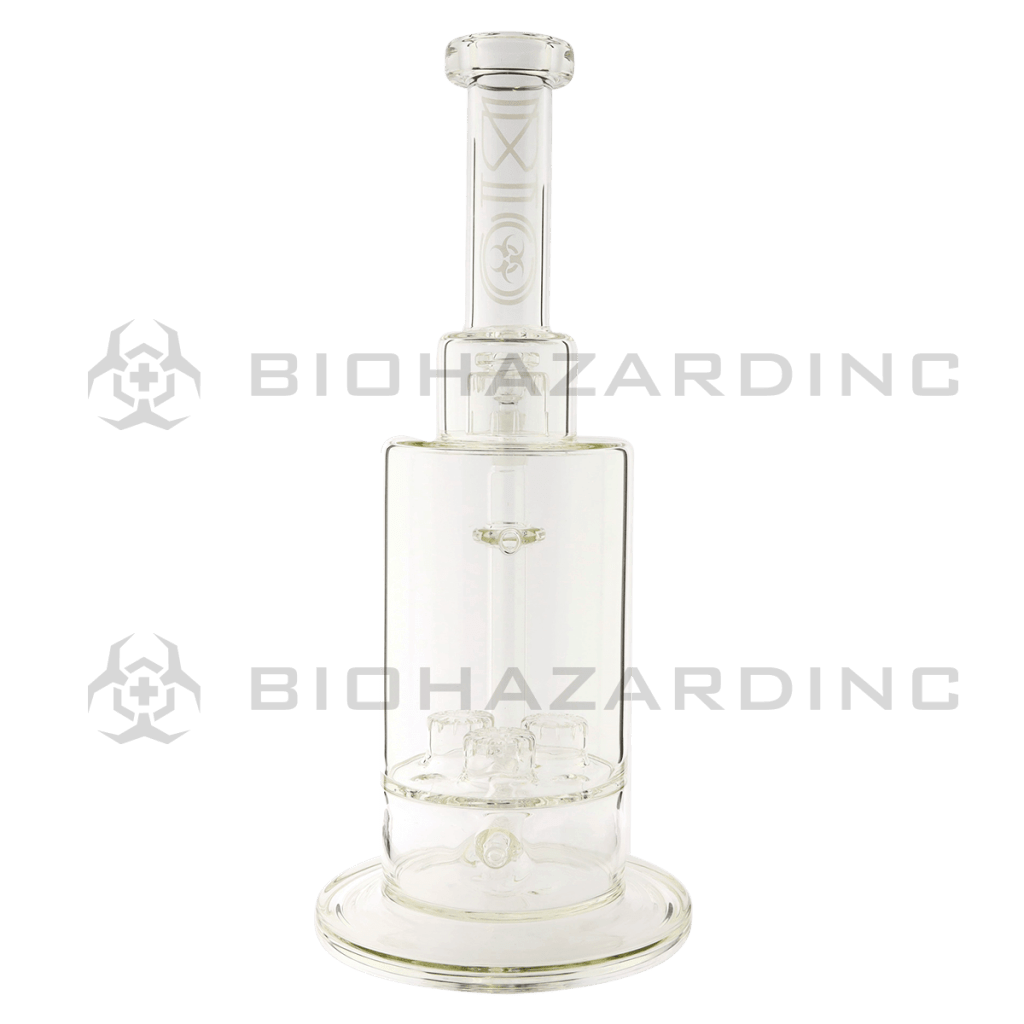 Biohazard Inc Glass Bong 16" Single Inline / Triple Updome Stemless Water Pipe Silver