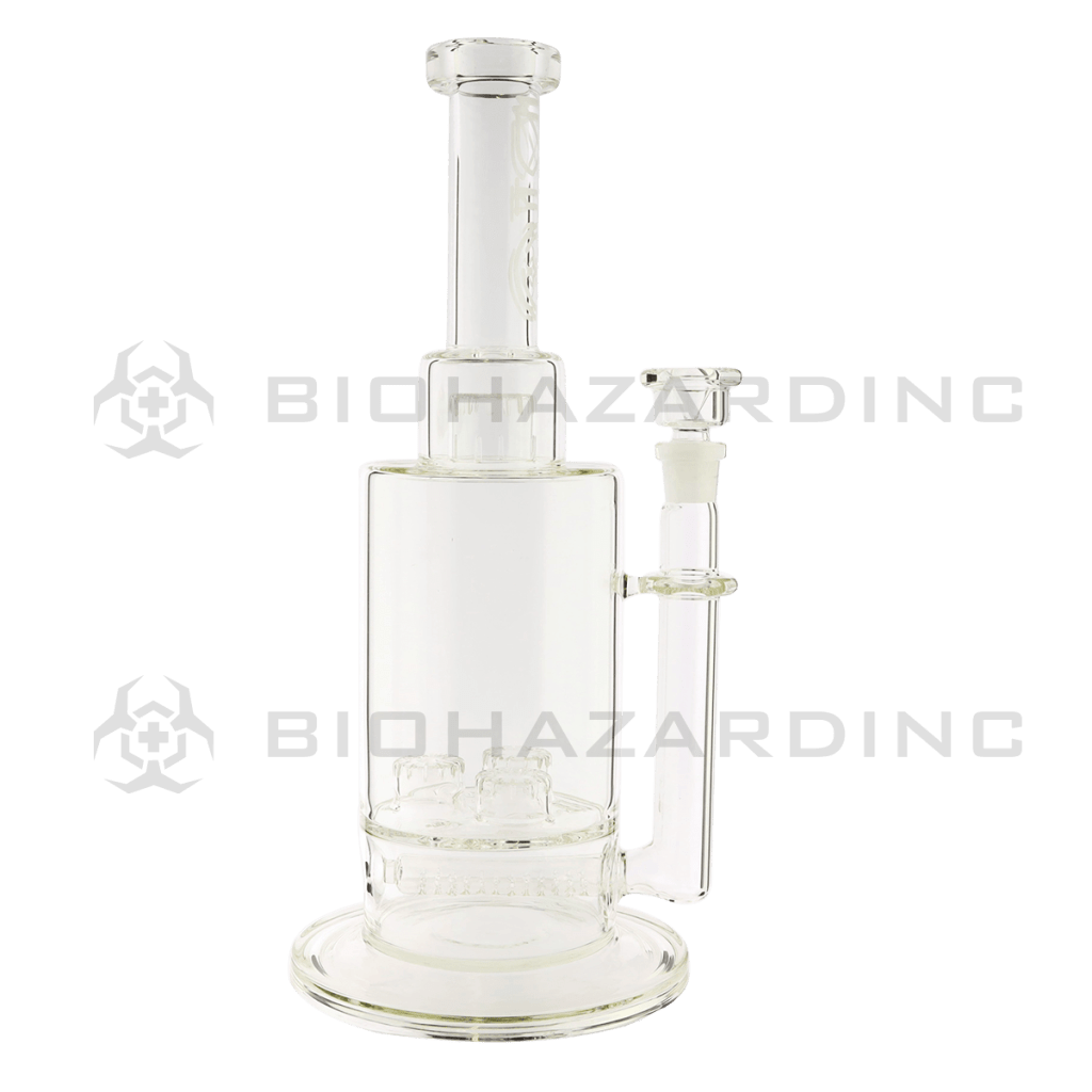 Biohazard Inc Glass Bong 16" Single Inline / Triple Updome Stemless Water Pipe Silver