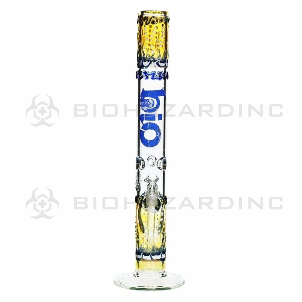 Bio Glass Glass Bong 17" BIO Straight Water Pipe Raked Colors - Blue Logo and BIO Stamp