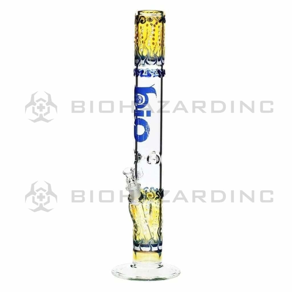 Bio Glass Glass Bong 17" BIO Straight Water Pipe Raked Colors - Blue Logo and BIO Stamp