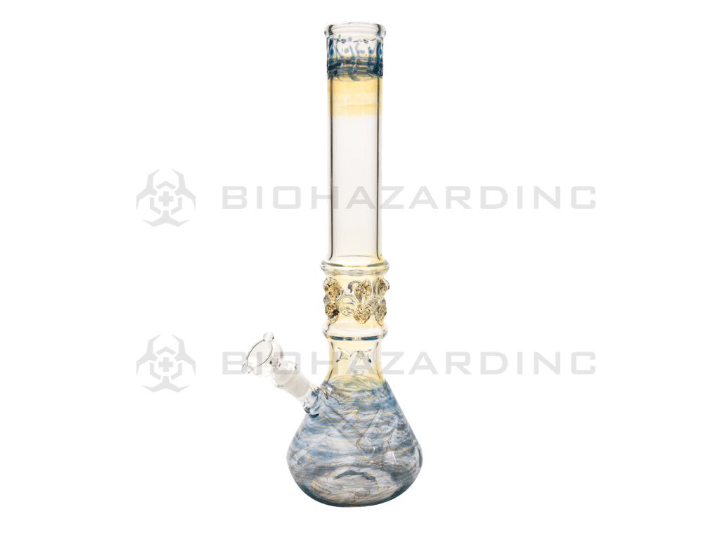 Biohazard Inc Glass Bong 17" Blue Raked Water Pipe w / Marbles