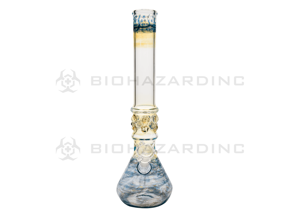 Biohazard Inc Glass Bong 17" Blue Raked Water Pipe w / Marbles