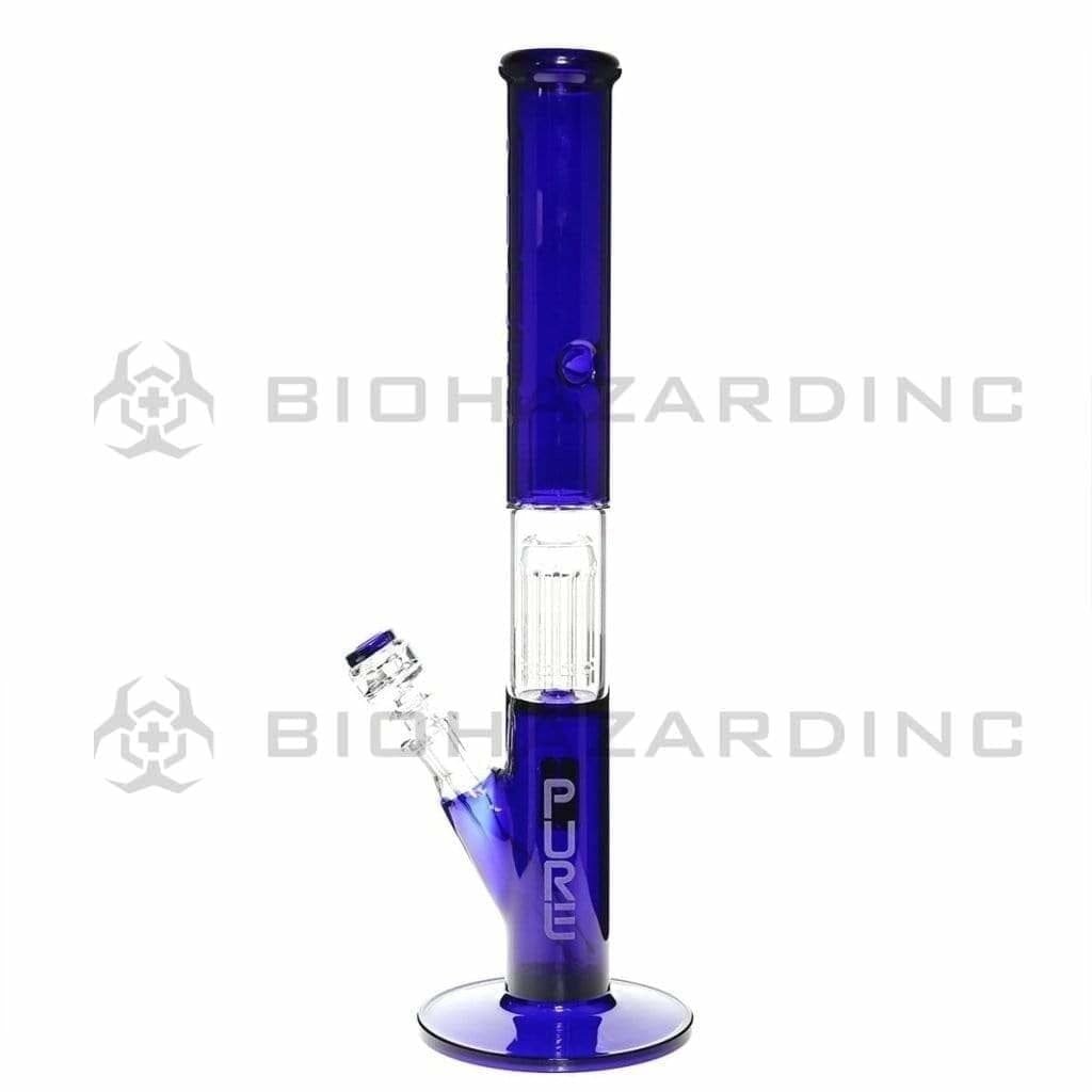 Pure Glass Glass Bong 18" PURE Glass Blue 50mm x 5mm Thick 10-Arm Tree Percolator w/ Splashguard Straight