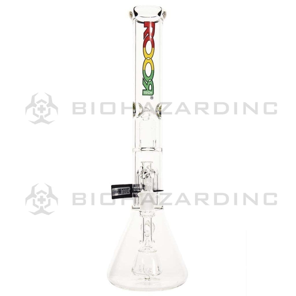 Roor Glass Bong 18" ROOR 10 Arm Tree Percolator Stemless Fixed Beaker Waterpipe - Rasta Logo - 50mm x 5mm