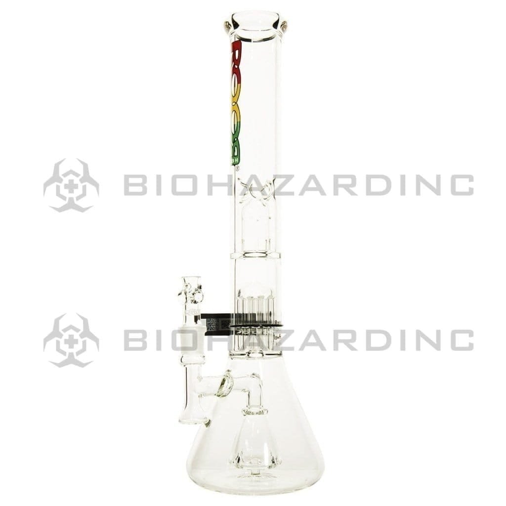 Roor Glass Bong 18" ROOR 10 Arm Tree Percolator Stemless Fixed Beaker Waterpipe - Rasta Logo - 50mm x 5mm