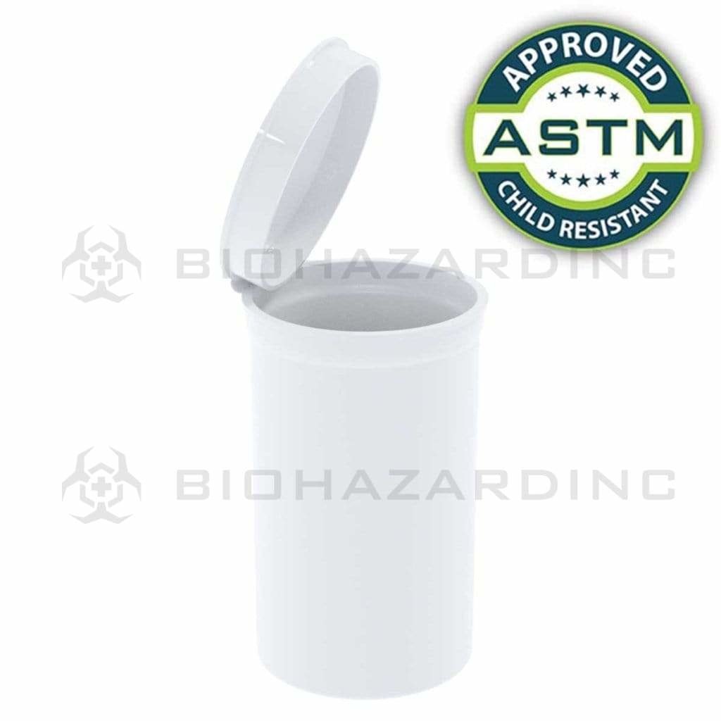 Biohazard Inc Child Resistant Pop Top Bottle 19 Dram - Opaque White CR Pop Top - 225 Count