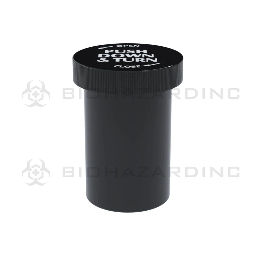 Biohazard Inc Push & Turn Vial 20 Dram - Push & Turn CR Cap Vial Black - 210 Count