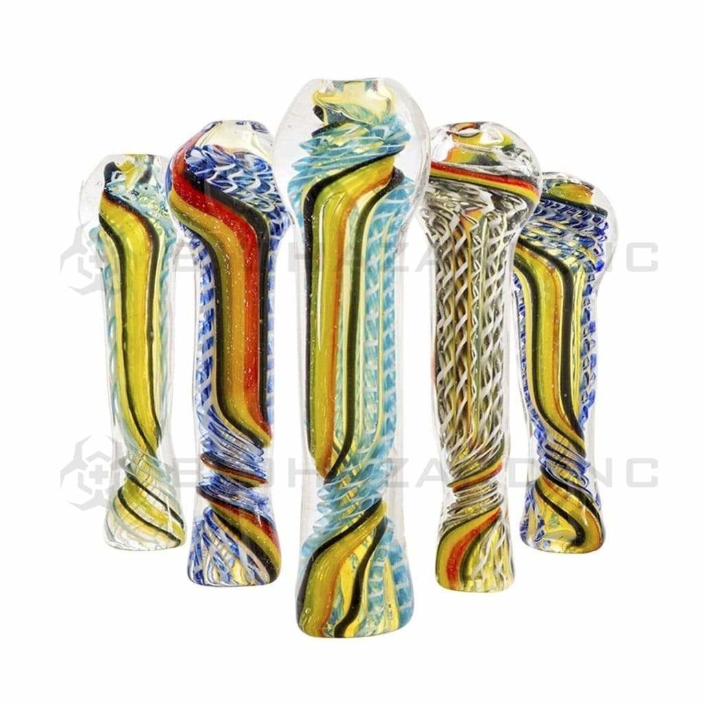 Biohazard Inc Glass Chillum Hand Pipe 3"-4" Assorted Chillum w/ Rasta Dichro Stripe