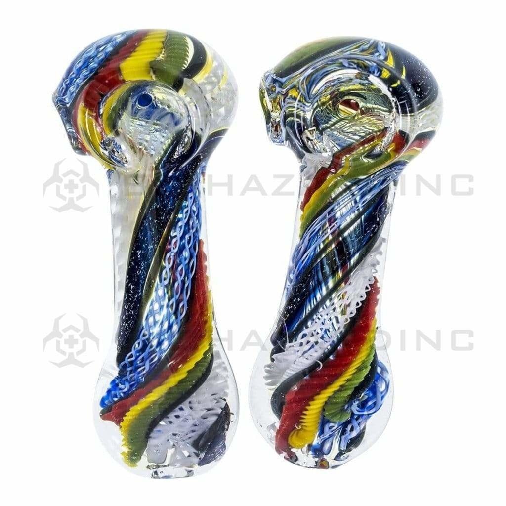 Biohazard Inc Glass Hand Pipe 3" - 4" Rasta Twist Hand Pipe w/ Dichro