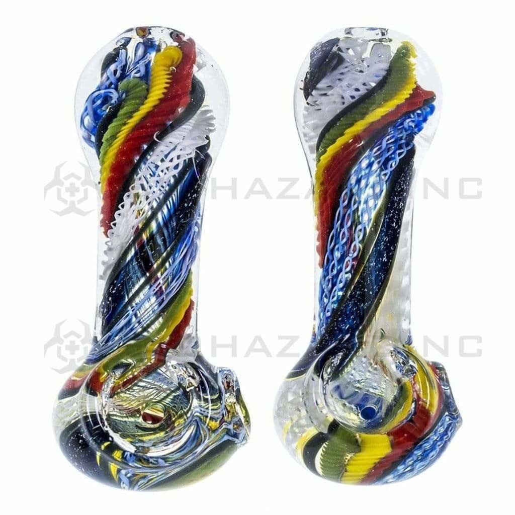 Biohazard Inc Glass Hand Pipe 3" - 4" Rasta Twist Hand Pipe w/ Dichro