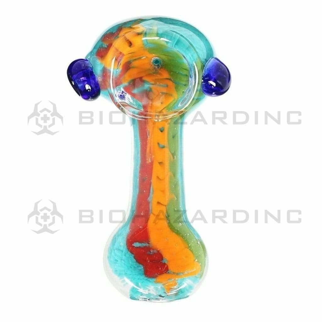 Biohazard Inc Glass Hand Pipe 3.5" Assorted Frit Double Knocker Rasta Long Stripes