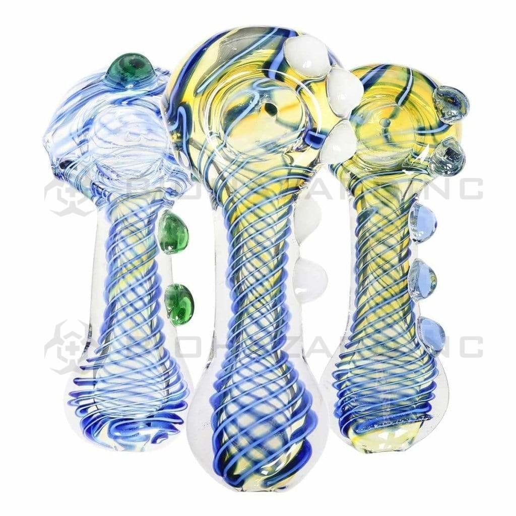 Biohazard Inc Glass Hand Pipe 3.5" Blue swirl fumed 5 Knocker Hand Pipe 3 pack