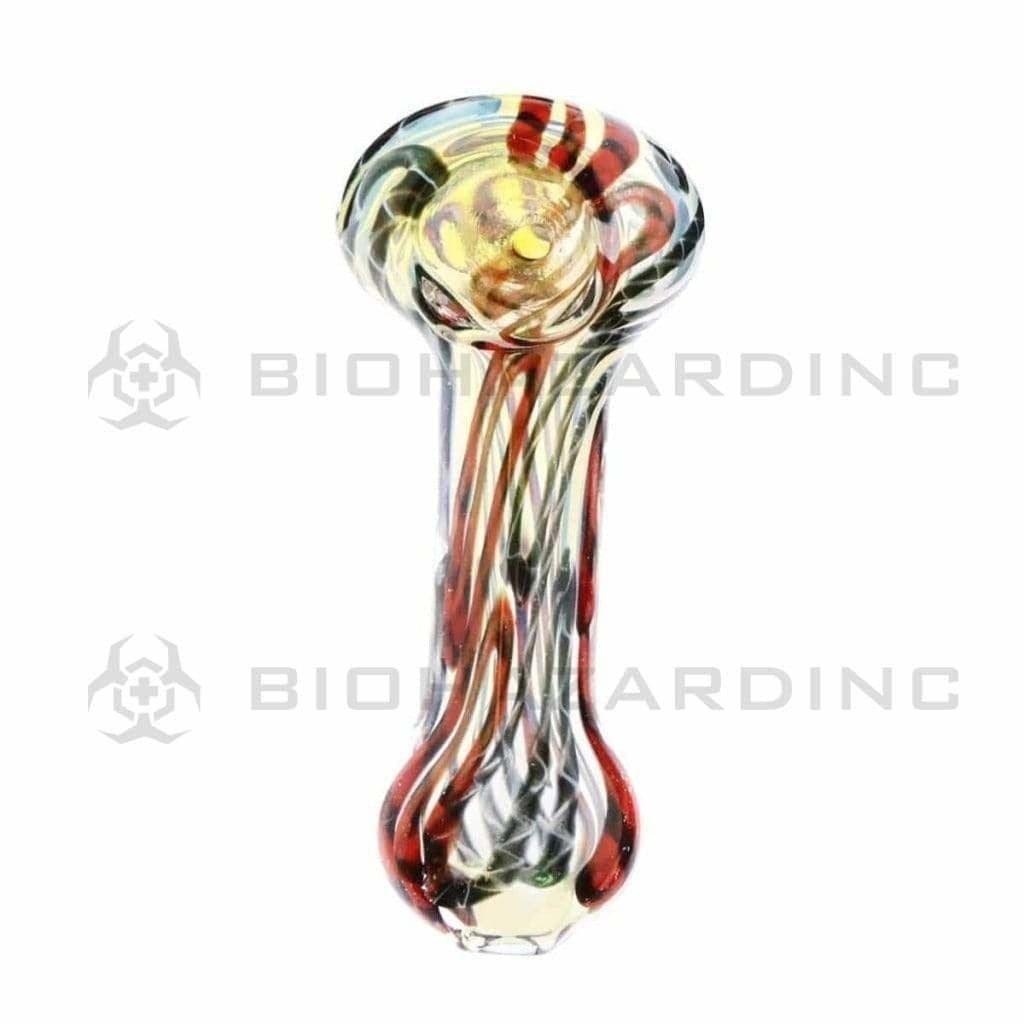 Biohazard Inc Glass Hand Pipe 3" Brick Handpipe with Frit & Silver Fume - Assorted Colors