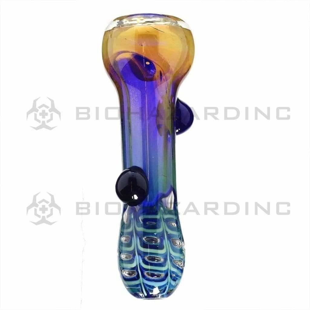 Biohazard Inc Glass Chillum Hand Pipe 3" Gold Fumed Blue Wub Tip 2 knocker Chillum