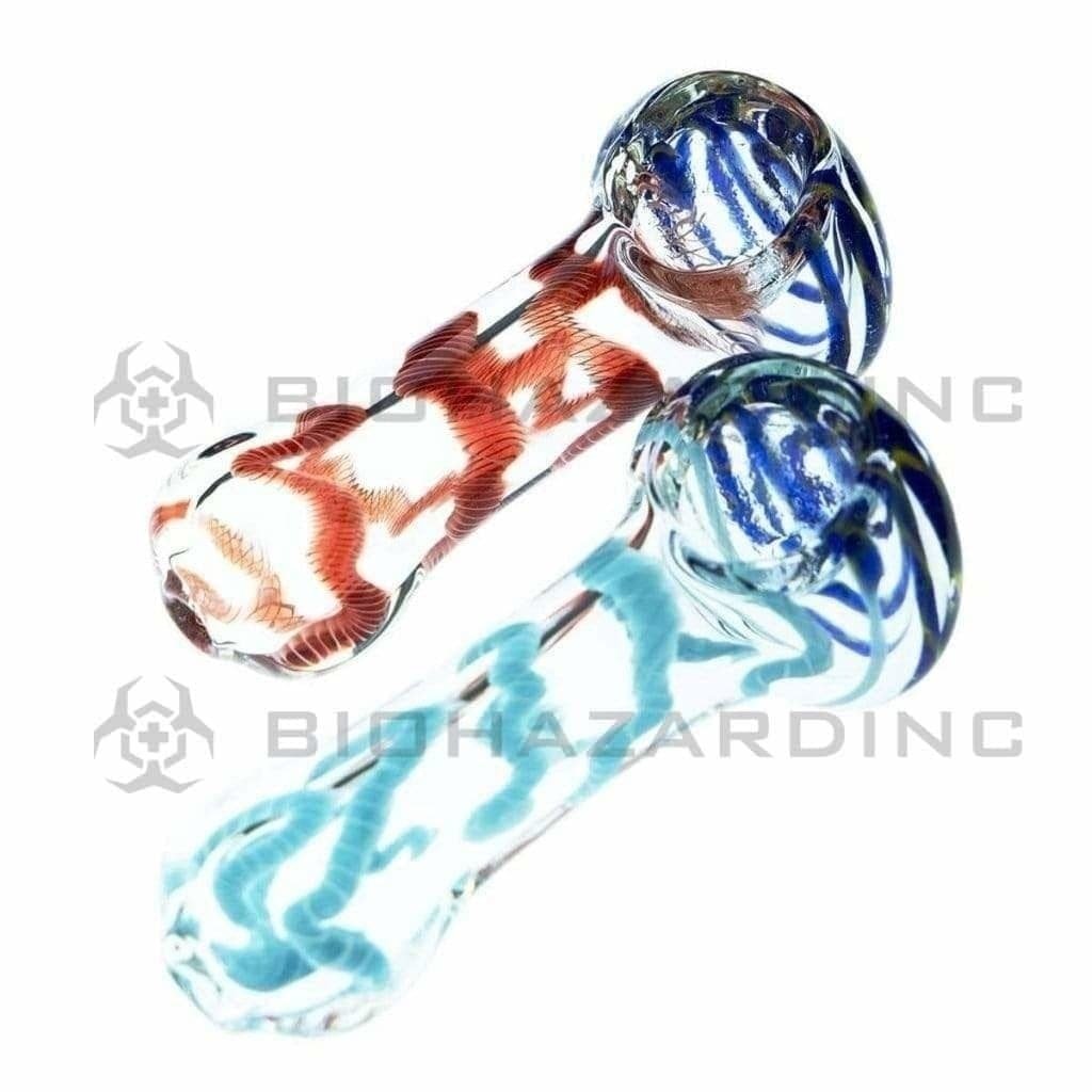 Biohazard Inc Glass Hand Pipe 3" Latticino Flat Mouth Handpipe - Assorted Colors