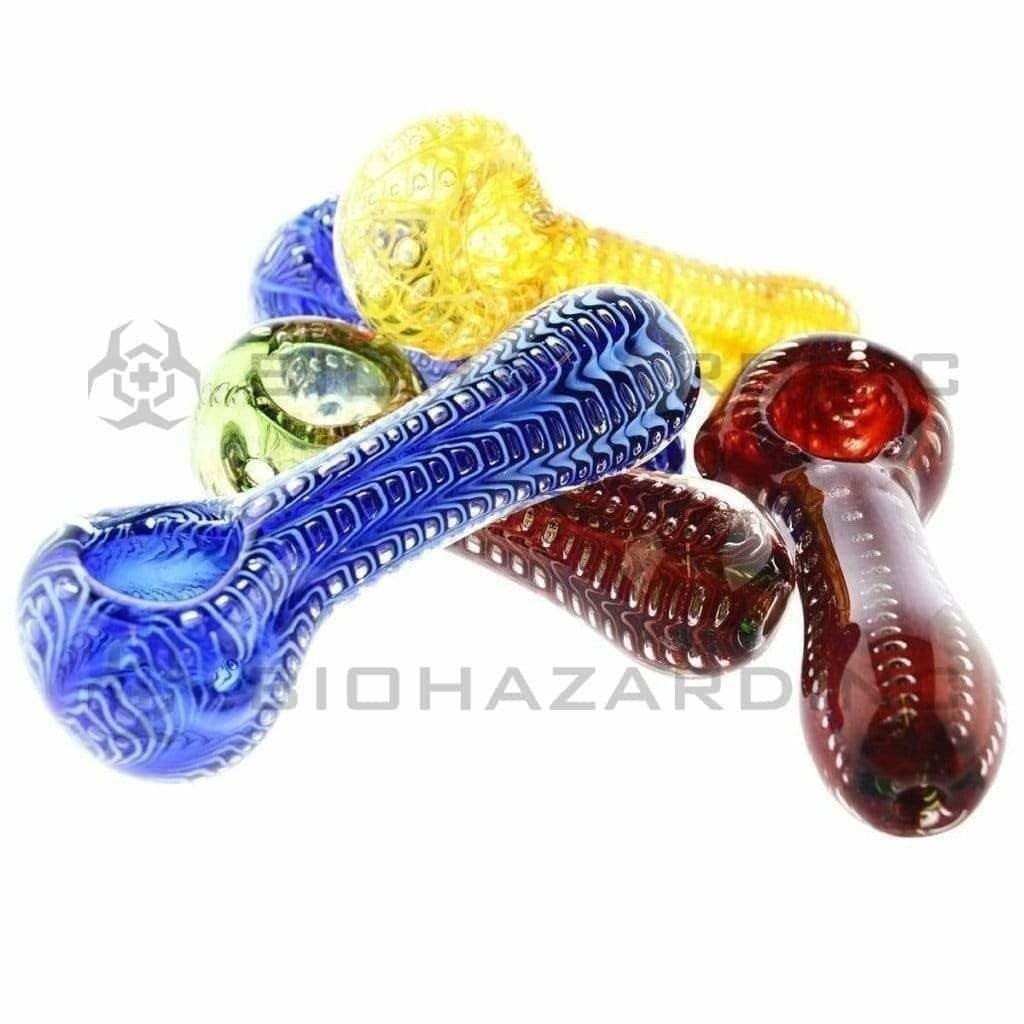 Biohazard Inc Glass Hand Pipe 3" Repeating PatternHand Pipe - Assorted Colors