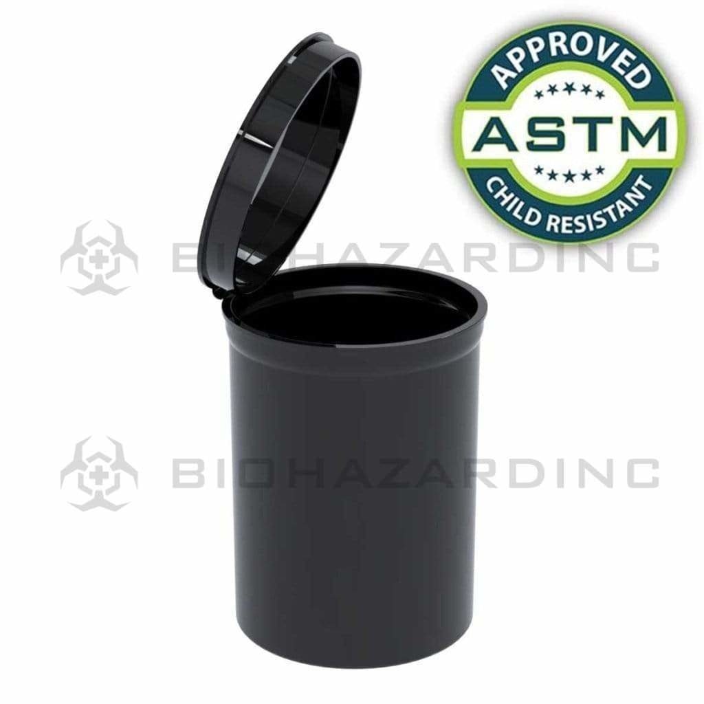 Biohazard Inc Child Resistant Pop Top Bottle 30 Dram - CR Pop Top 160 Count - Opaque Black