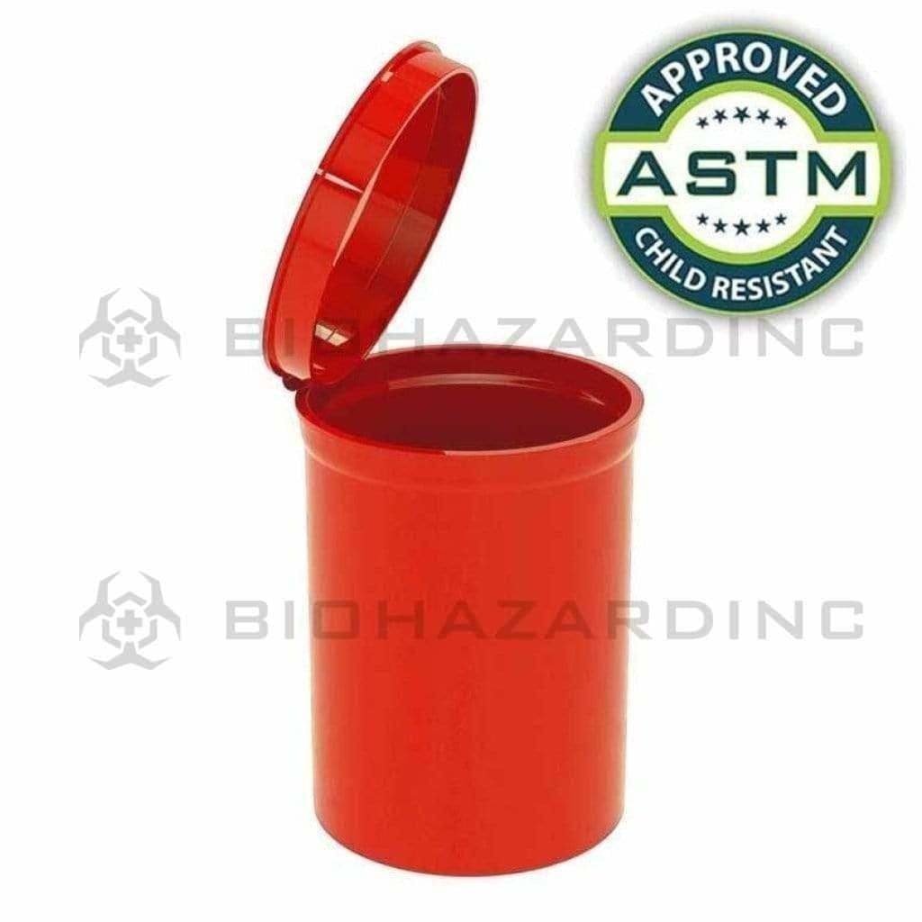 Biohazard Inc Child Resistant Pop Top Bottle 30 Dram - Opaque Red CR Pop Top - 160 Count