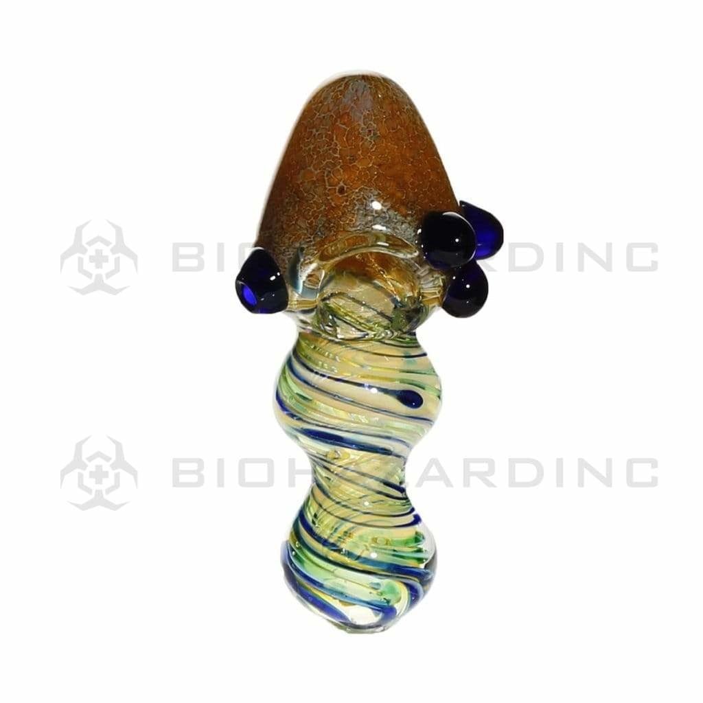 Biohazard Inc Glass Hand Pipe 4" Cone Honeycomb Head Bulge Latticino Body Hand Pipe - Assorted Colors