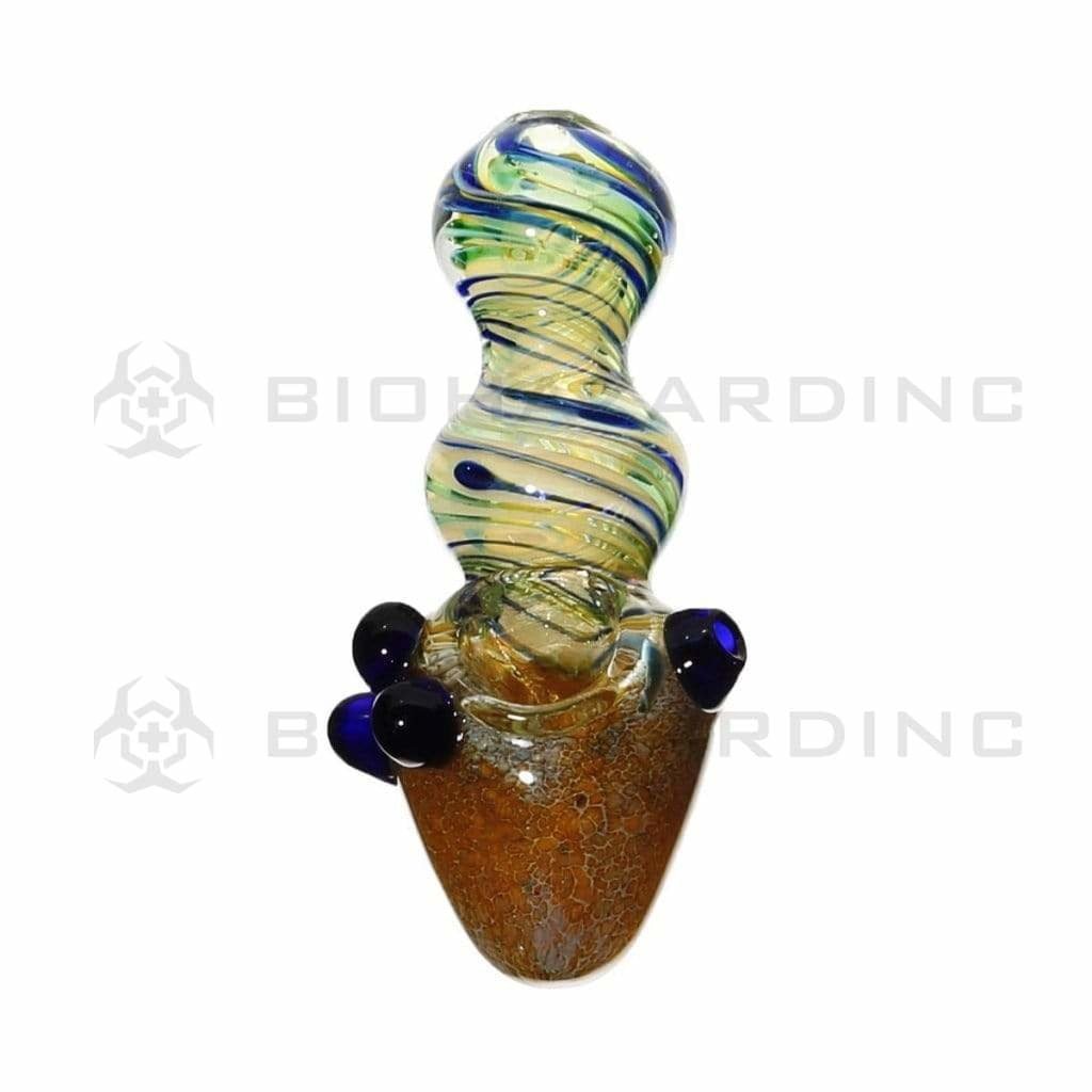 Biohazard Inc Glass Hand Pipe 4" Cone Honeycomb Head Bulge Latticino Body Hand Pipe - Assorted Colors