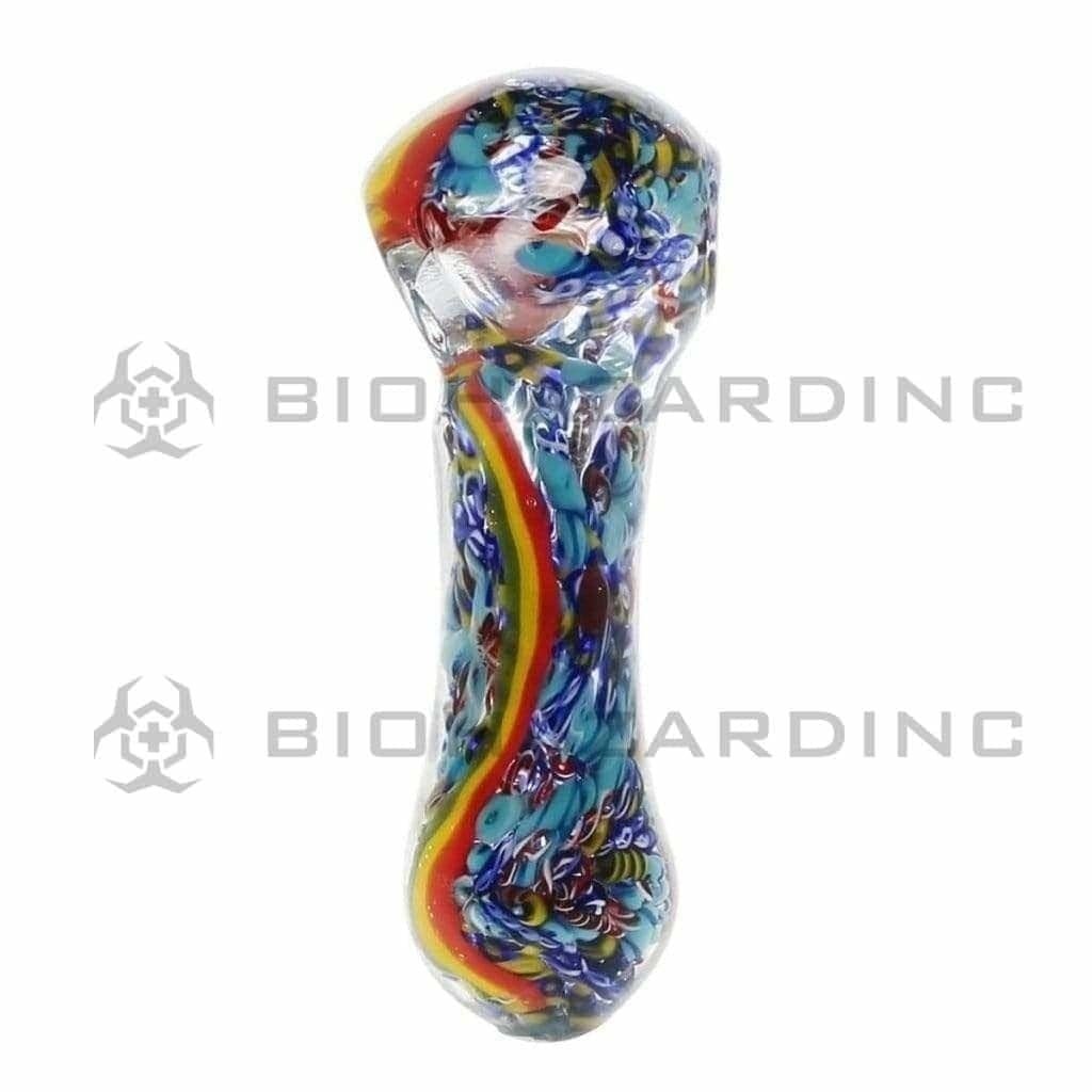 Biohazard Inc Glass Hand Pipe 4" Frit Hand Pipe with Rasta Stripe