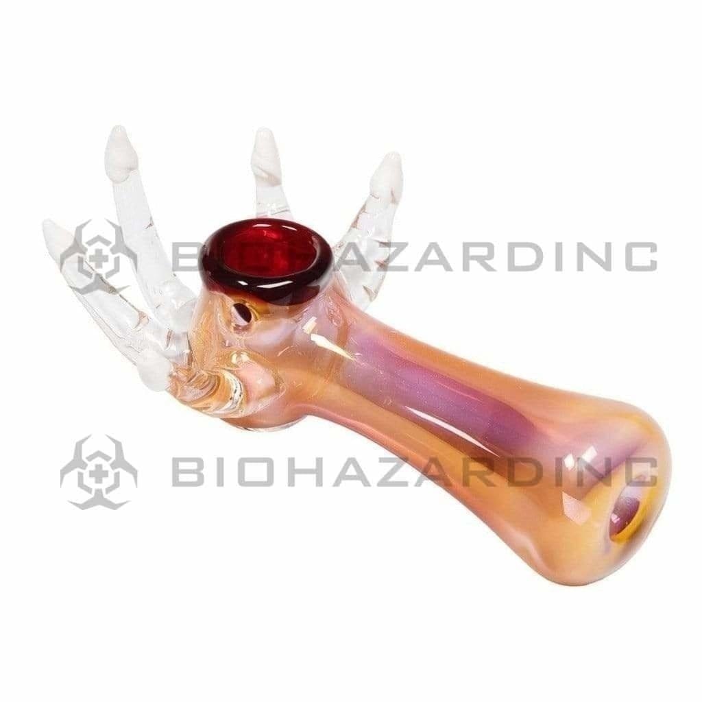 Biohazard Inc Glass Hand Pipe 4" Hand Pipe Gold Fumed with Fingers