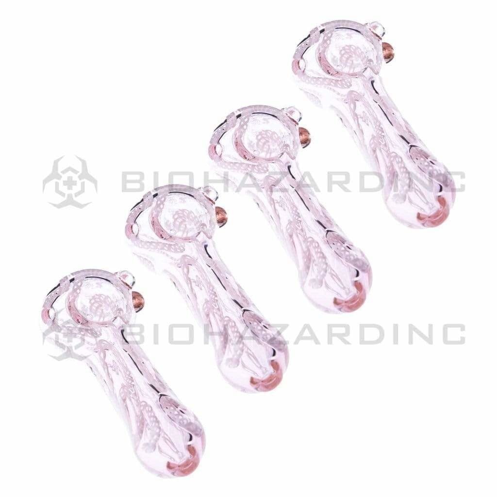 Biohazard Inc Glass Hand Pipe 4" Lattichino Hand Pipe - Pink / White - 4 Count